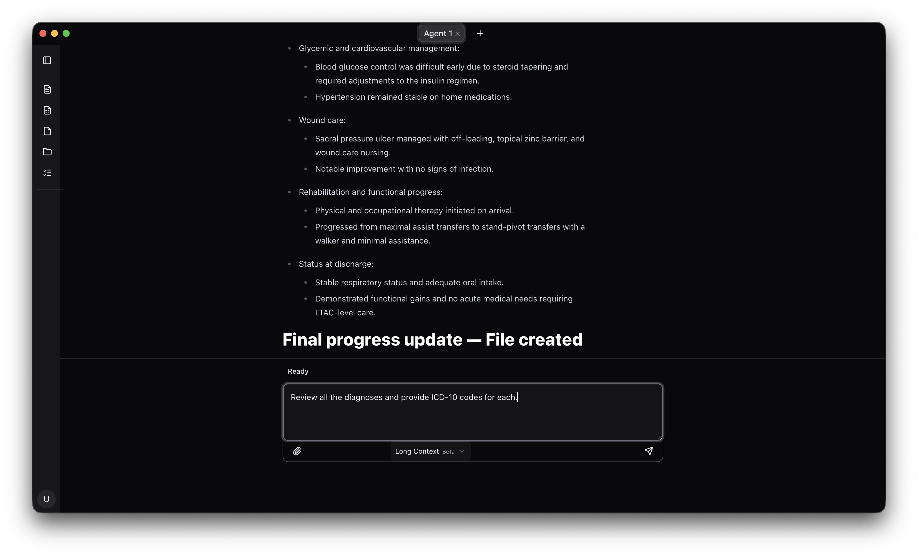 Conversation history view showing resumable sessions