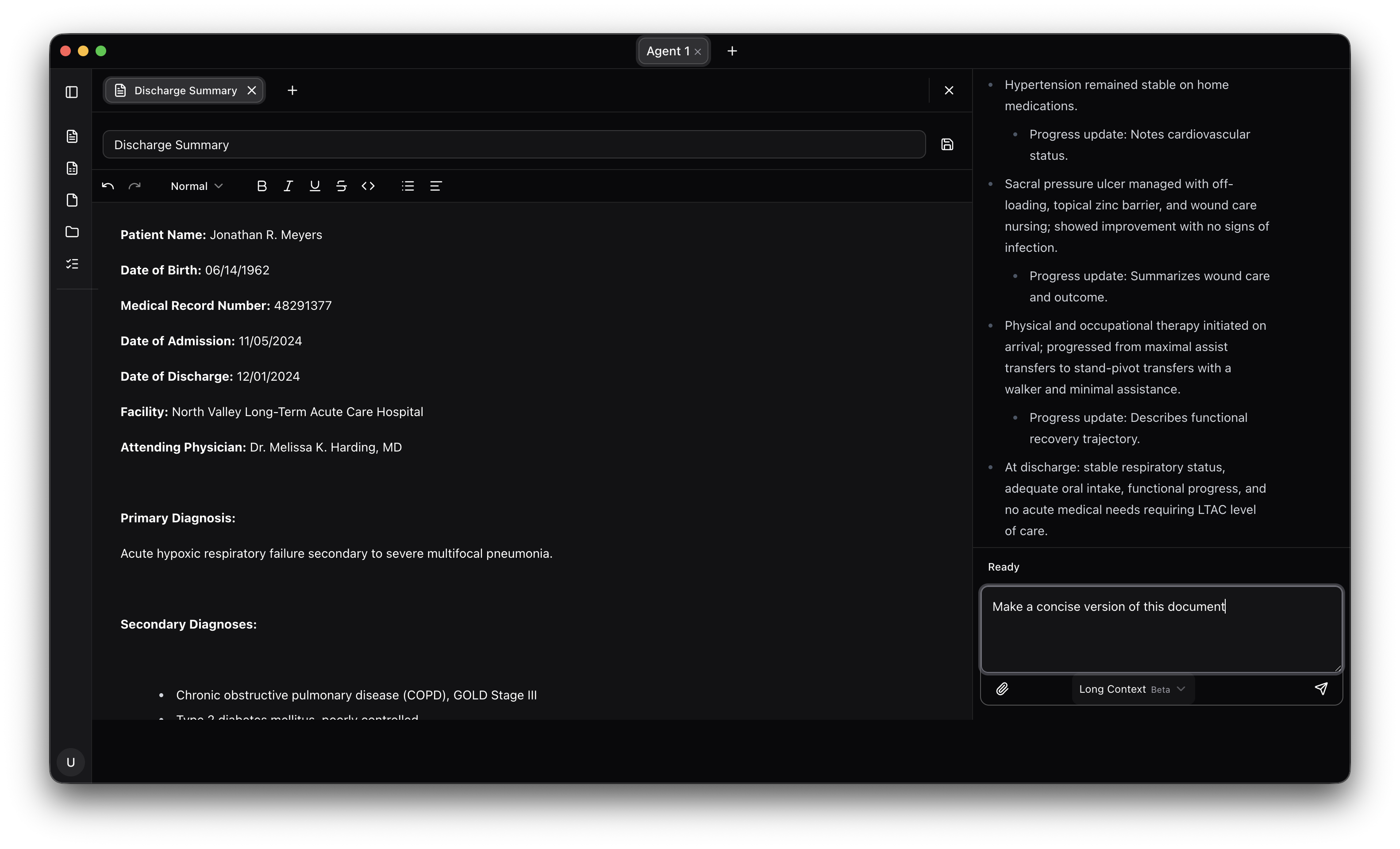 In-app document editor with AI making live edits to a file