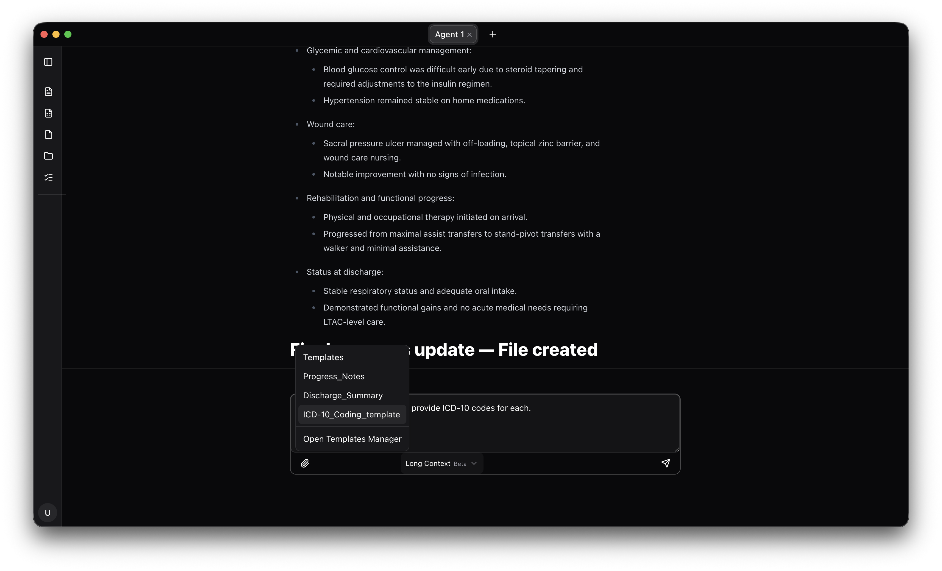 Template library panel with selectable templates